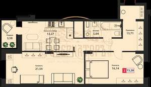 2-к квартира, сданный дом, 73м2, 20/24 этаж
