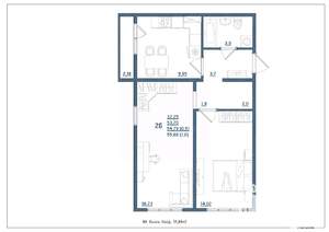 2-к квартира, сданный дом, 56м2, 17/18 этаж