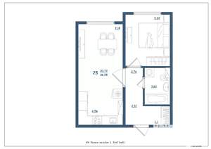 2-к квартира, сданный дом, 37м2, 12/15 этаж