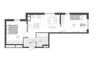 2-к квартира, вторичка, 55м2, 2/10 этаж