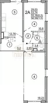 2-к квартира, вторичка, 57м2, 18/18 этаж