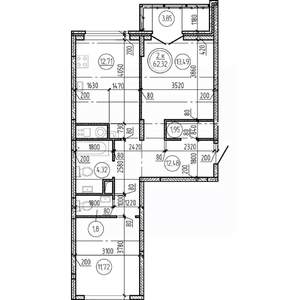 2-к квартира, вторичка, 62м2, 11/16 этаж