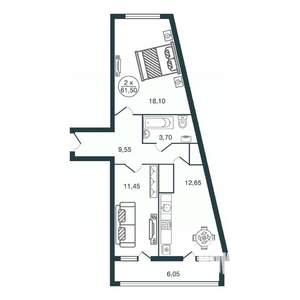 2-к квартира, вторичка, 62м2, 12/15 этаж