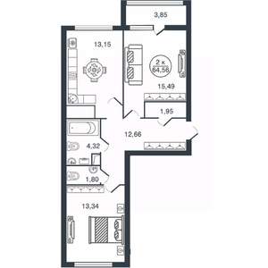 2-к квартира, вторичка, 65м2, 5/16 этаж