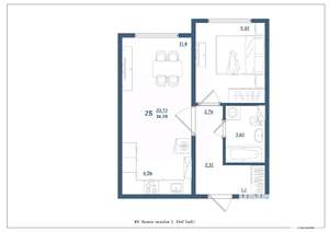 2-к квартира, сданный дом, 37м2, 12/15 этаж
