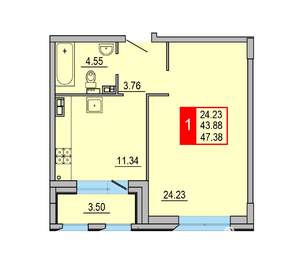 1-к квартира, вторичка, 47м2, 4/8 этаж