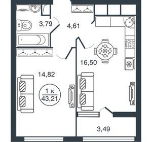 1-к квартира, вторичка, 43м2, 2/16 этаж