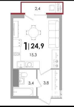 Студия квартира, сданный дом, 25м2, 6/16 этаж