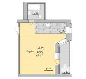Студия квартира, вторичка, 47м2, 8/9 этаж
