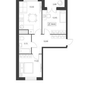2-к квартира, вторичка, 59м2, 10/16 этаж
