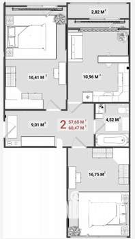 1-к квартира, вторичка, 60м2, 9/14 этаж