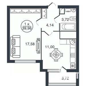 1-к квартира, вторичка, 40м2, 10/16 этаж