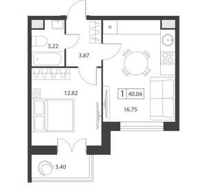 1-к квартира, вторичка, 40м2, 3/16 этаж