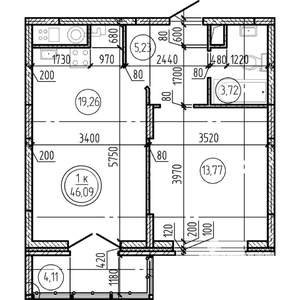 1-к квартира, вторичка, 46м2, 13/16 этаж
